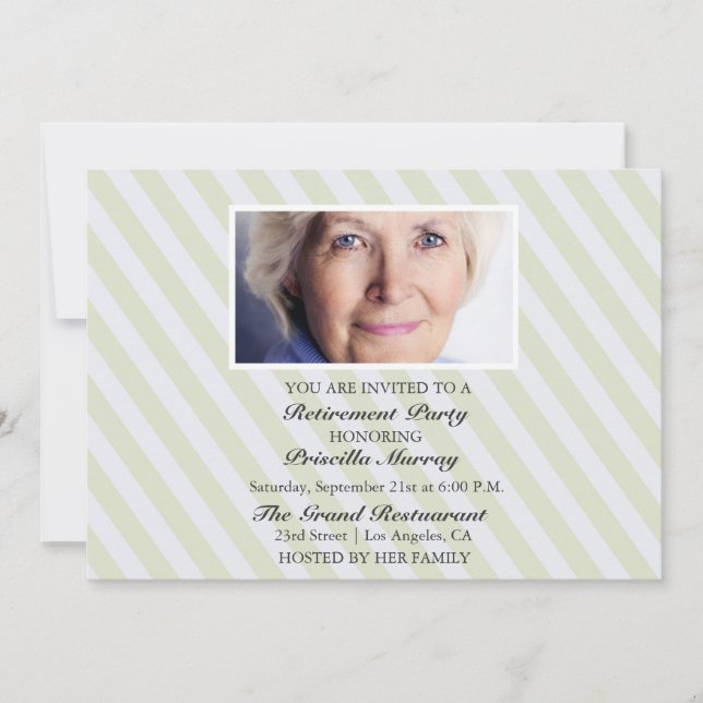 Invitation Parti de retraite Portrait Jaune Stripes (Devant)