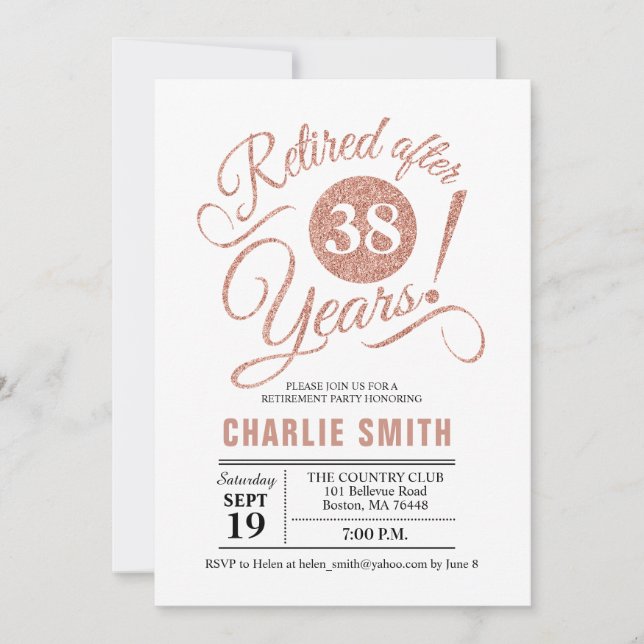 Invitation Parti de retraite - Rose Gold White (Devant)