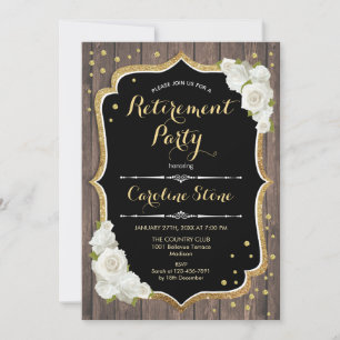 Invitation Parti de retraite - Roses blanches en bois rustiqu