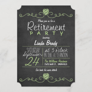 Invitation Parti de retraite Rustique Green et White Chalkboa