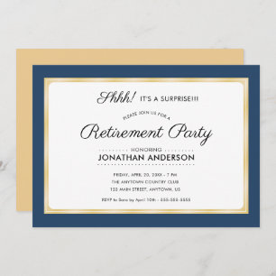 Invitation Parti de retraite surprise Horizontal Bleu & Or