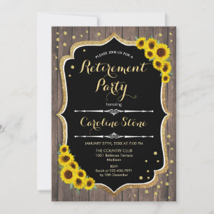 Invitation Parti de retraite - Tournesols Bois rustique