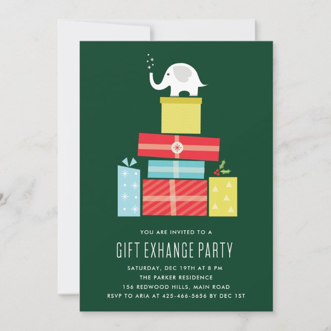 Invitation Parti d'échange de cadeaux d'éléphants blancs Invi (Devant)