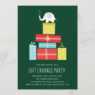 Invitation Parti d'échange de cadeaux d'éléphants blancs Invi