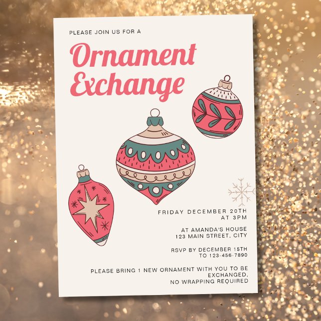 Invitation Parti d'échange d'ornement de Noël simple rétro (Créateur téléchargé)