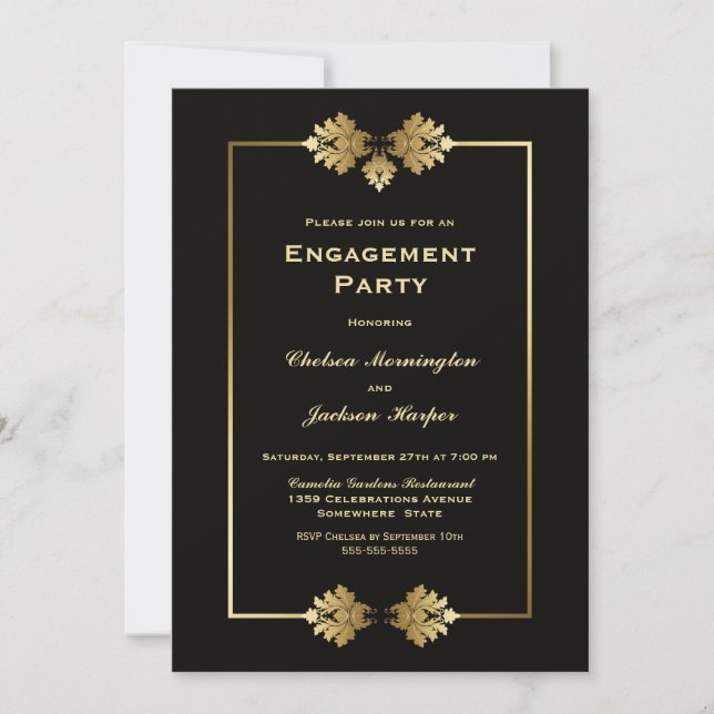 Invitation Parti d'engagement Black Gold (Devant)