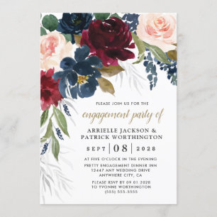 Invitation Parti d'engagement bleu Bourgogne bleu rose