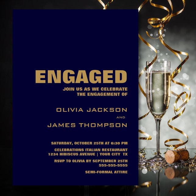 Invitation Parti d'engagement bleu de la marine moderne (Créateur téléchargé)