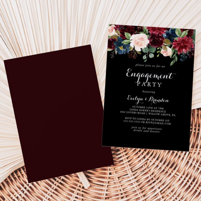 Invitation Parti d'engagement botanique noir rustique (Créateur téléchargé)
