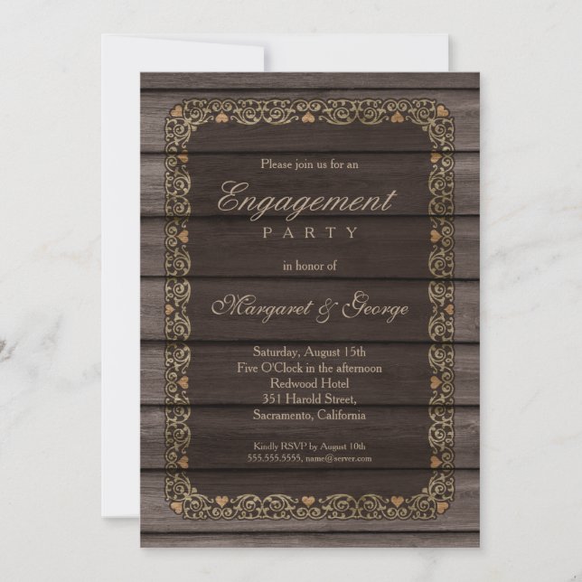 Invitation Parti d'engagement créatif en bois rustique (Devant)