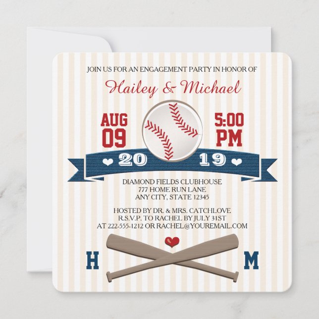 INVITATION PARTI D'ENGAGEMENT DE BASEBALL MONOGRAMMÉ (Devant)