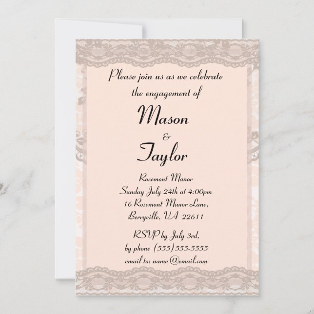 Invitation Parti d'engagement de la dentelle rose Vintage (Devant)