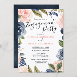 Invitation Parti d'engagement de la Marine Blue Blush Rose Ro