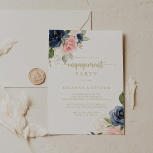 Invitation Parti d'engagement de la Marine Blush Floral Gold