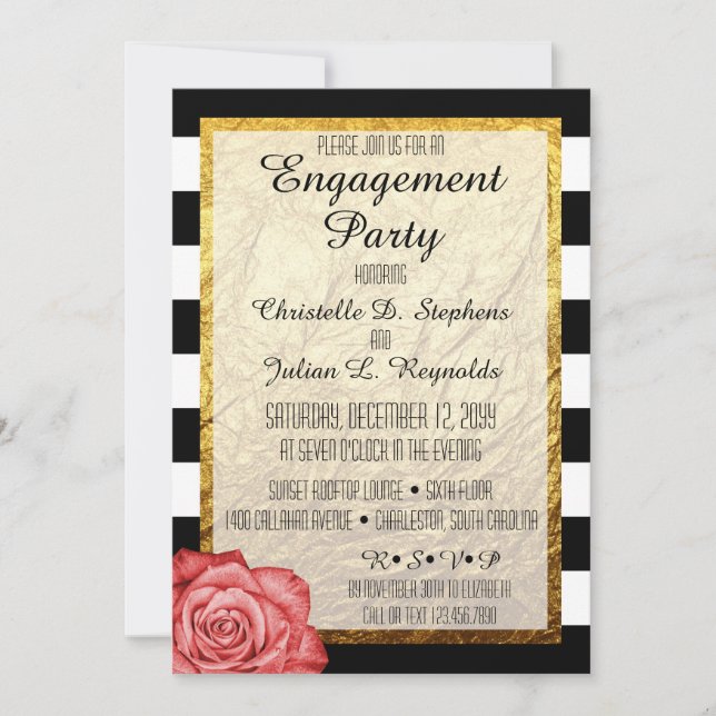 Invitation Parti d'engagement de la Rose rouge moderne Faux G (Devant)