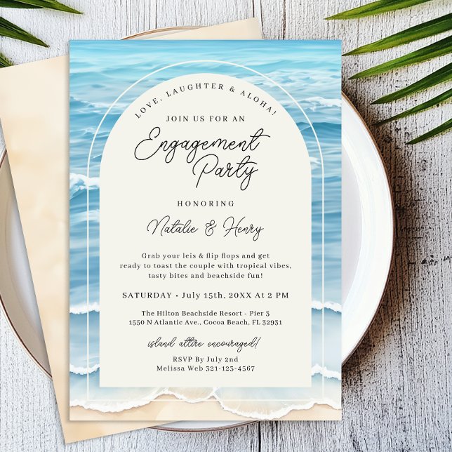 Invitation Parti d'engagement de plage tropicale | Vague océa (Beach Engagement Party Invitation)
