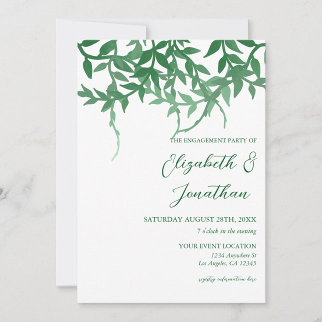 Invitation Parti d'engagement des Feuilles botaniques rustiqu (Devant)