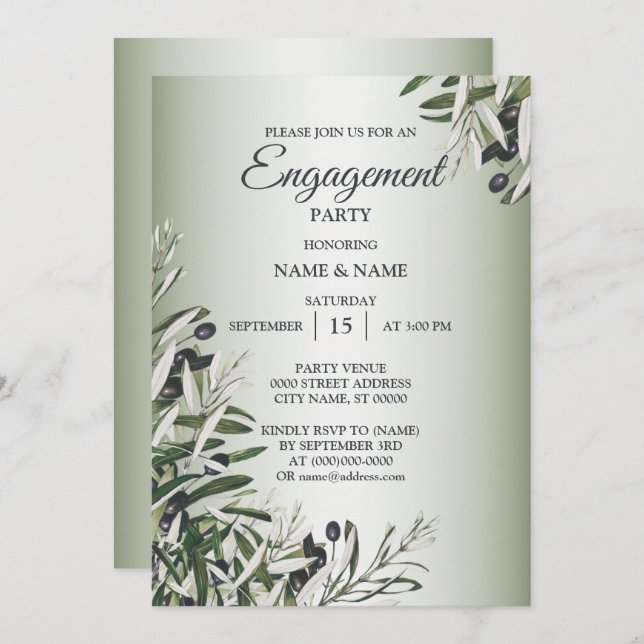 Invitation Parti d'engagement des Feuilles verts pour l'olive (Devant / Derrière)