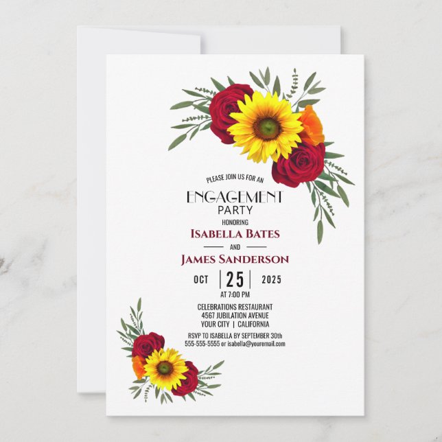 Invitation Parti d'engagement des Roses de tournesol (Devant)