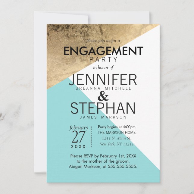 Invitation Parti d'engagement des triangles blancs Gold (Devant)