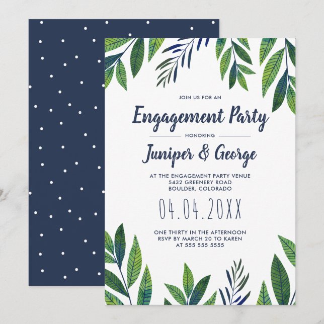 Invitation Parti d'engagement Emerald Greenery (Devant / Derrière)