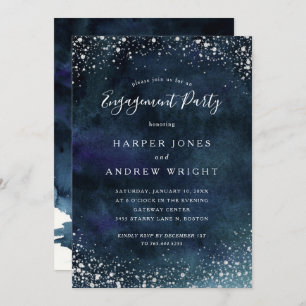 Invitation Parti d'engagement en argent bleu de la marine rom