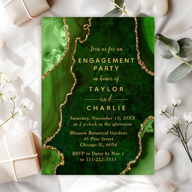 Invitation Parti d'engagement en marbre vert et or (Créateur téléchargé)