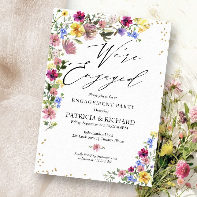 Invitation Parti d'engagement Fleur sauvage Boho (Créateur téléchargé)