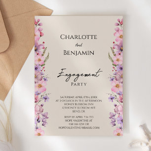 Invitation Parti d'engagement Fleur sauvage moderne Beige