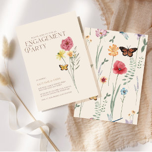 Invitation Parti d'engagement Fleur sauvage rose simple