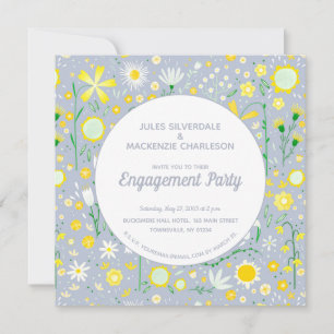 Invitation Parti d'engagement Floral bleu moderne
