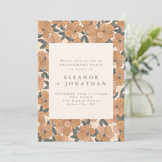 Invitation Parti d'engagement floral Jaune Boho moderne (Debout devant)