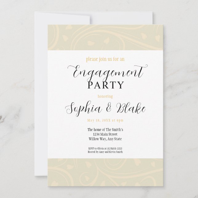 Invitation Parti d'engagement floral jaune et blanc moderne (Devant)