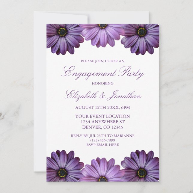 Invitation Parti d'engagement floral pourpre (Devant)