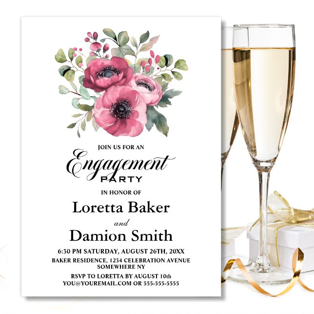 Invitation Parti d'engagement floral rose (Créateur téléchargé)