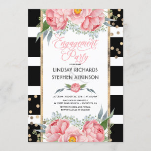 Invitation Parti d'engagement floral rose Confetti Gold