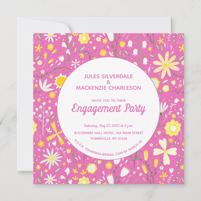 Invitation Parti d'engagement floral rose moderne (Devant)