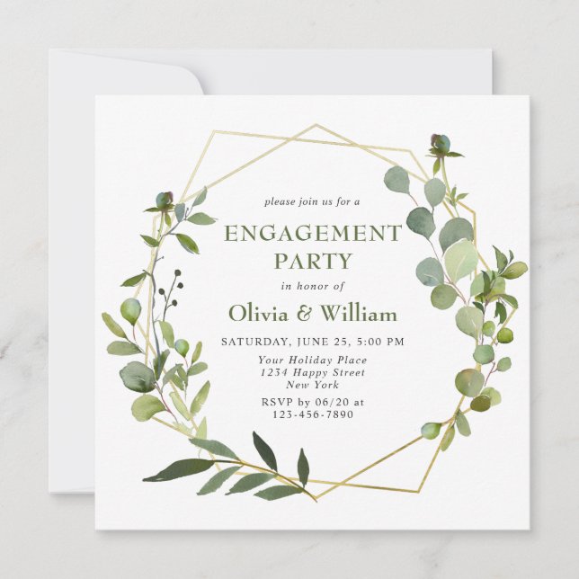 Invitation PARTI D'ENGAGEMENT Géométrique Eucalyptus Moderne (Devant)