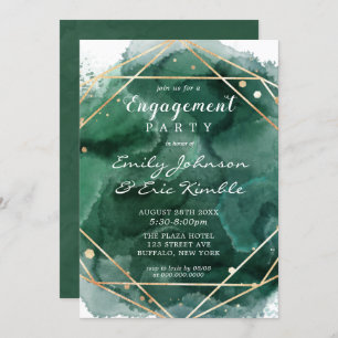 Invitation Parti d'engagement géométrique Green Gold