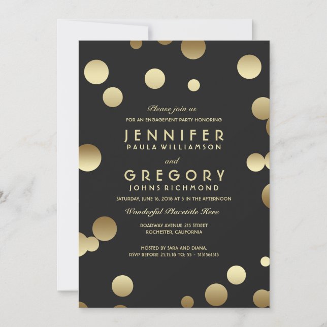 Invitation Parti d'engagement Gold Foil Confetti (Devant)