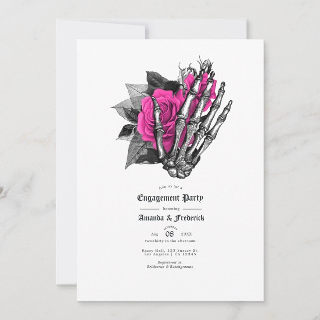 Invitation Parti d'engagement gothique rose et bleu marine (Devant)