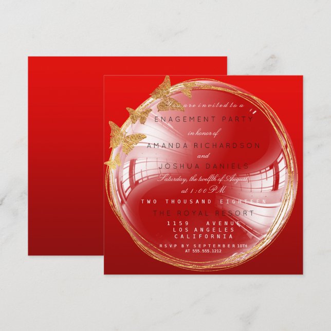 Invitation Parti d'engagement Mariage de la bulle rouge (Devant / Derrière)