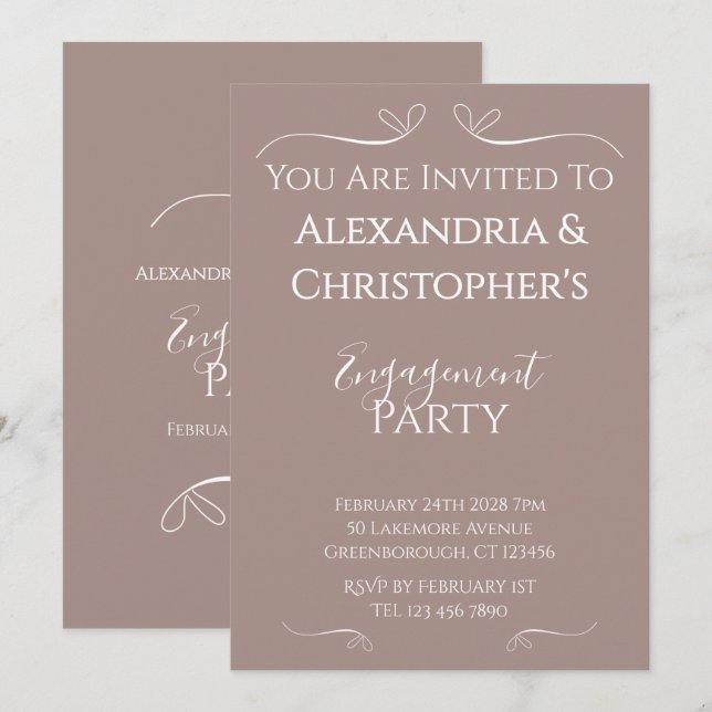 Invitation Parti d'engagement Mariage moderne chic (Devant / Derrière)
