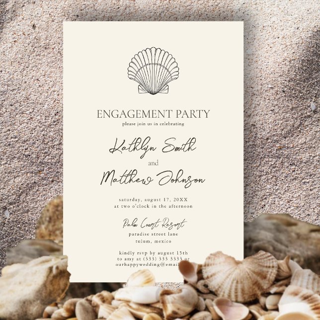 Invitation Parti d'engagement Mariage Ocean Beach de Shell (Créateur téléchargé)