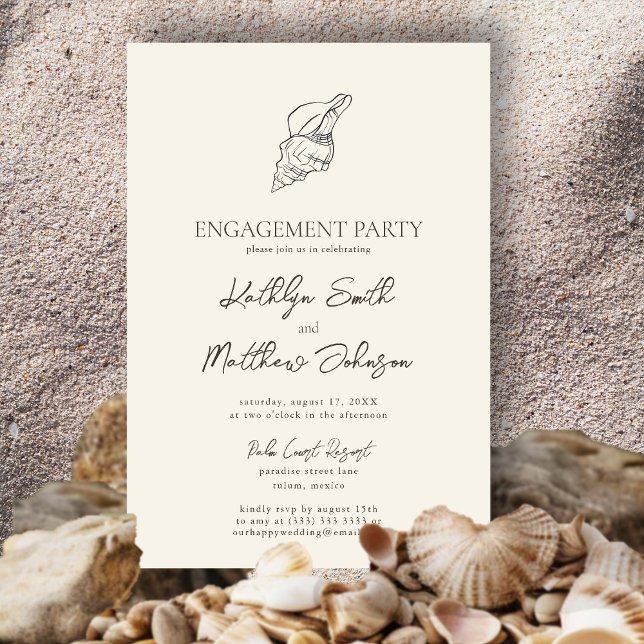 Invitation Parti d'engagement Mariage Ocean Beach de Shell (Créateur téléchargé)