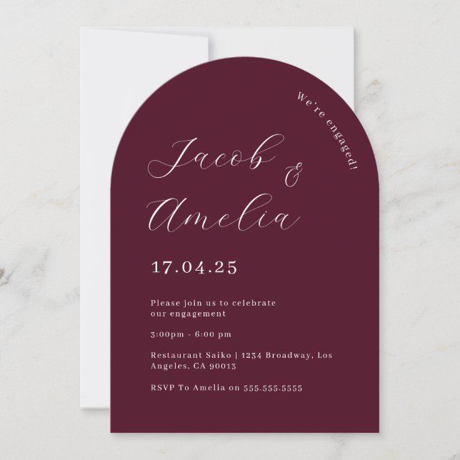 Invitation Parti d'engagement moderne Arch Plum (Devant)