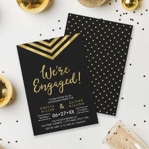 Invitation Parti d'engagement moderne Faux Gold Chevron