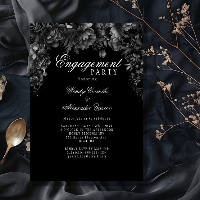 Invitation Parti d'engagement noir gothique classique (Créateur téléchargé)