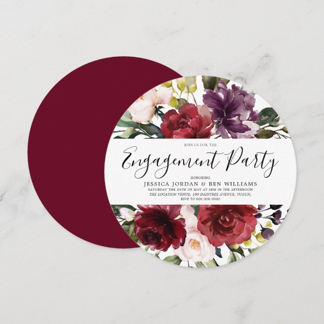Invitation Parti d'engagement pour la couleur d'eau rouge rom (Devant / Derrière)