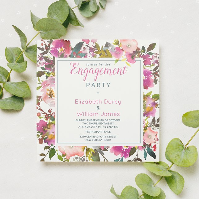 Invitation Parti d'engagement pour l'aquarelle rose moderne (Modern pink watercolor floral Engagement Party )